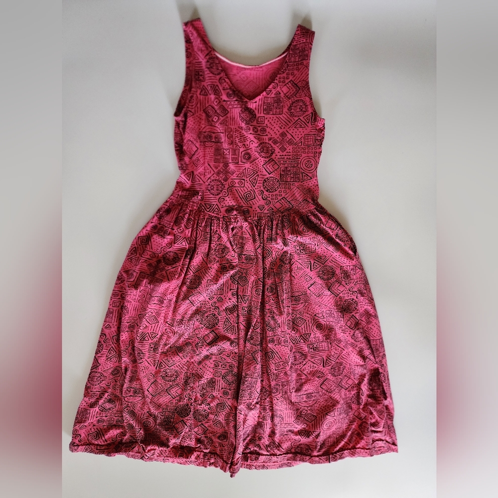 80s 90s Grunge Abstract Neon Hot Pink Cotton Tee Tank Midi Dress Liz Sport